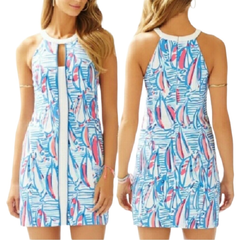 Lilly Pulitzer Pearl Shift Red Right Return Holy Grail - High Neck Sailboat